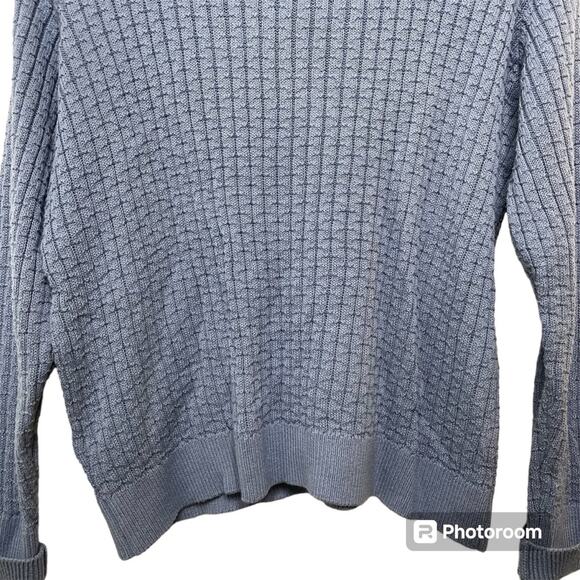 Halogen Women’s Dusty Blue Collared Sweater Long Sleeve V-Neck Cotton Medium - Picture 8 of 10